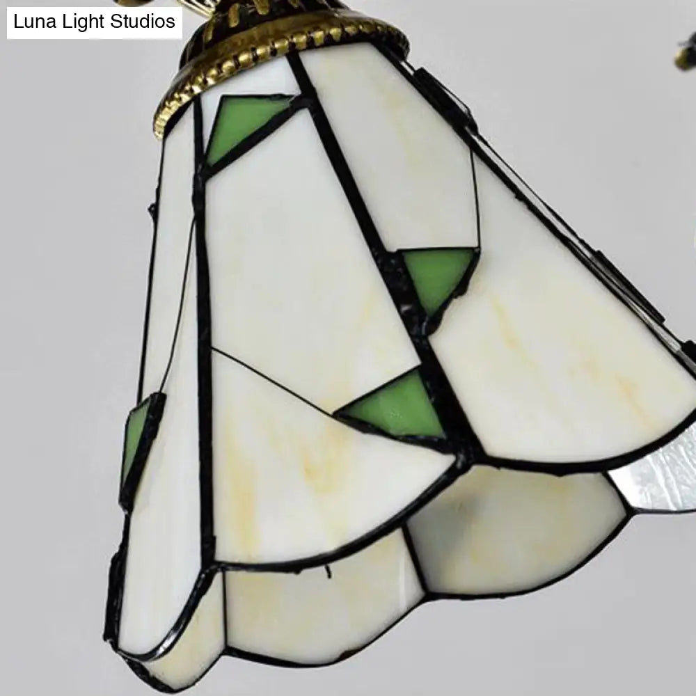 Stained Glass Chandelier Light Fixture - Mediterranean Style With 3/5/11 Lights White/Antique Brass