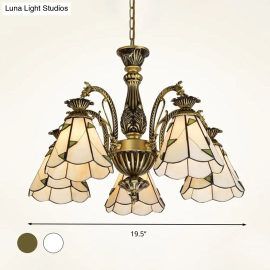 Stained Glass Chandelier Light Fixture - Mediterranean Style With 3/5/11 Lights White/Antique Brass