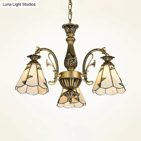 Stained Glass Chandelier Light Fixture - Mediterranean Style With 3/5/11 Lights White/Antique Brass