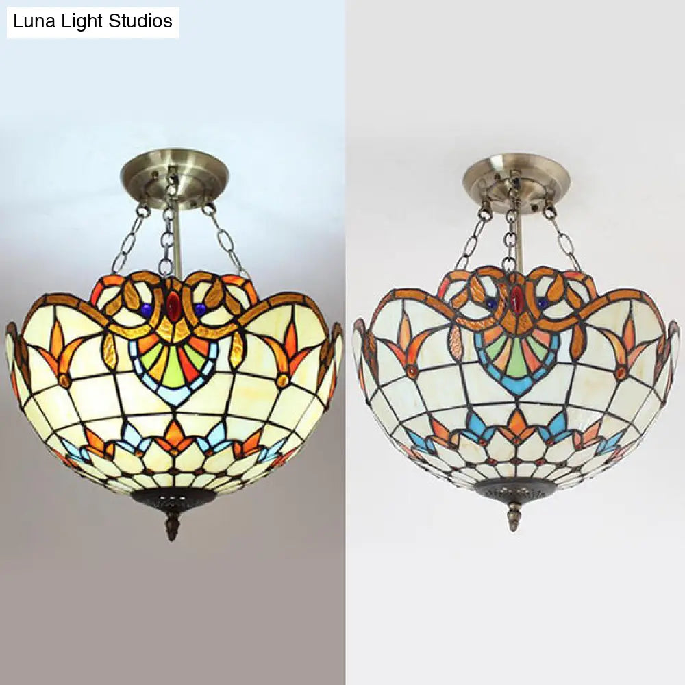 Victorian Stained Glass Chandelier Lighting - Elegant Brass Finish