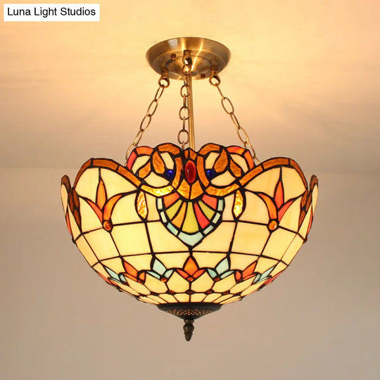 Victorian Stained Glass Chandelier Lighting - Elegant Brass Finish