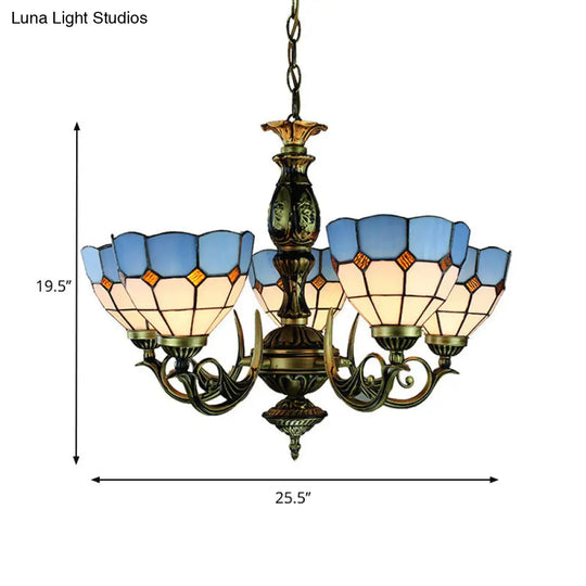 Tiffany Stained Glass Bowl Chandelier - 5-Light Ceiling Pendant For Dining Room Lighting