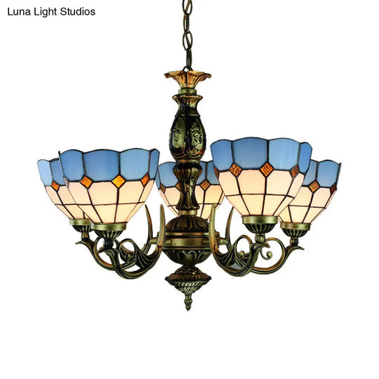 Tiffany Stained Glass Bowl Chandelier - 5-Light Ceiling Pendant For Dining Room Lighting