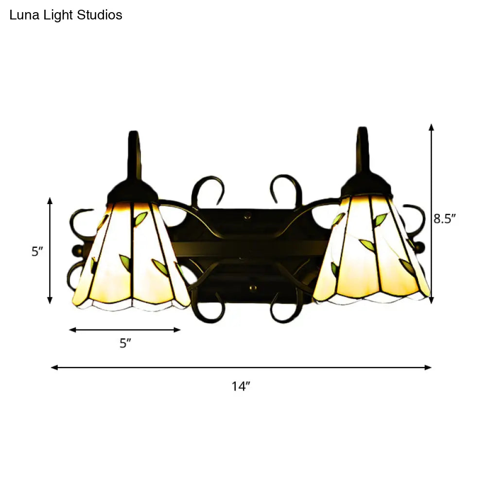 Stained Glass Cone Wall Mount Bathroom Light In Lodge Style - Beige Hue