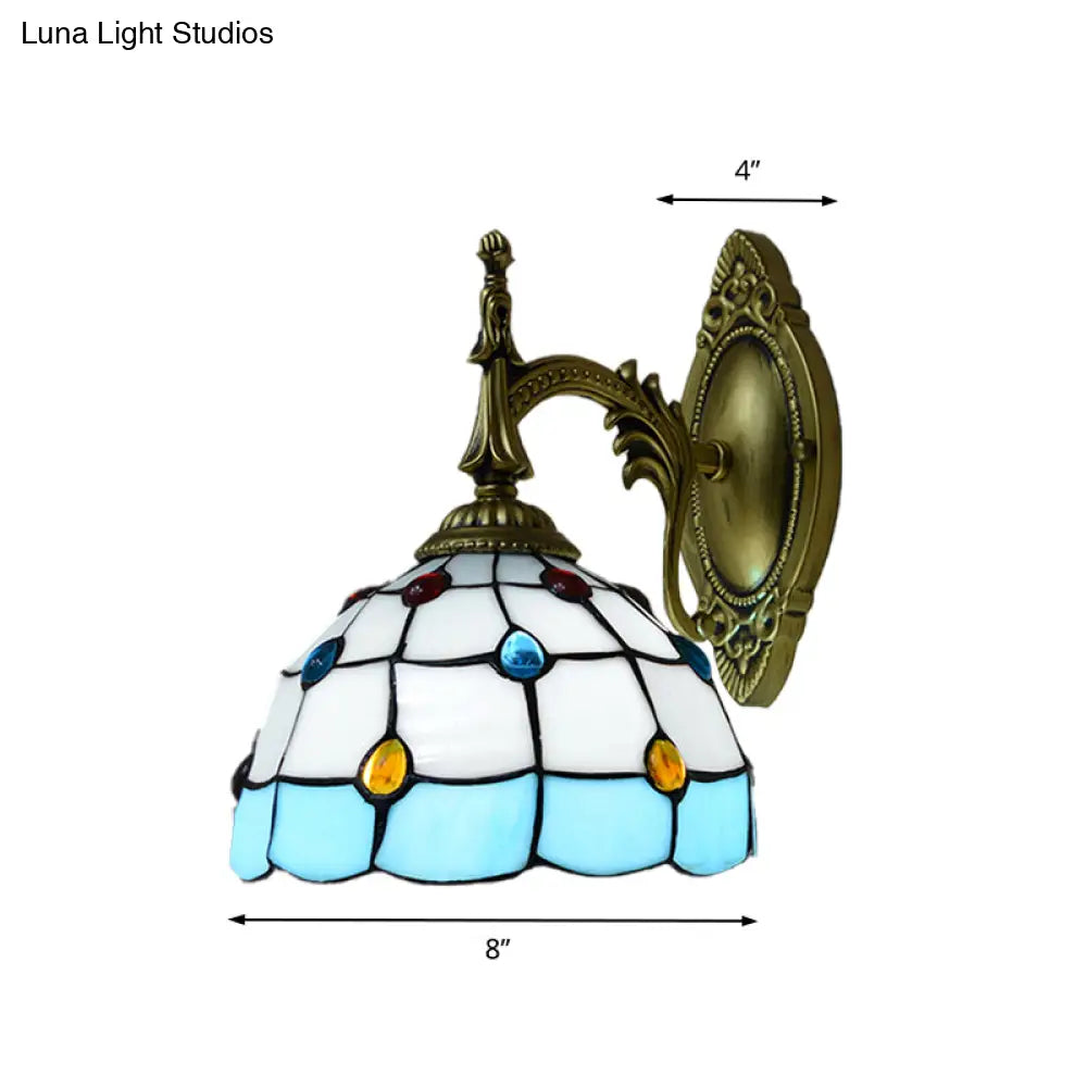 Stained Glass Dome Wall Light Fixture - Colorful Bead Tiffany Sconce Lamp