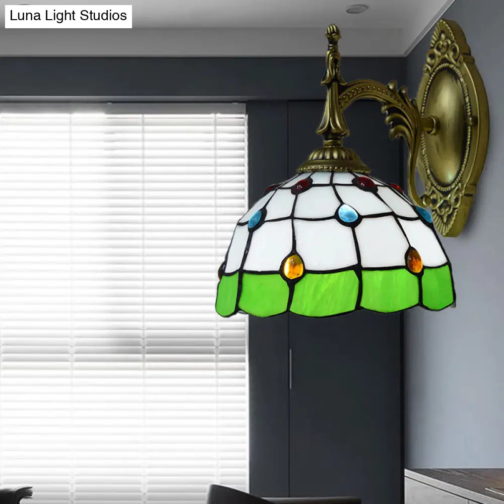 Stained Glass Dome Wall Light Fixture - Colorful Bead Tiffany Sconce Lamp