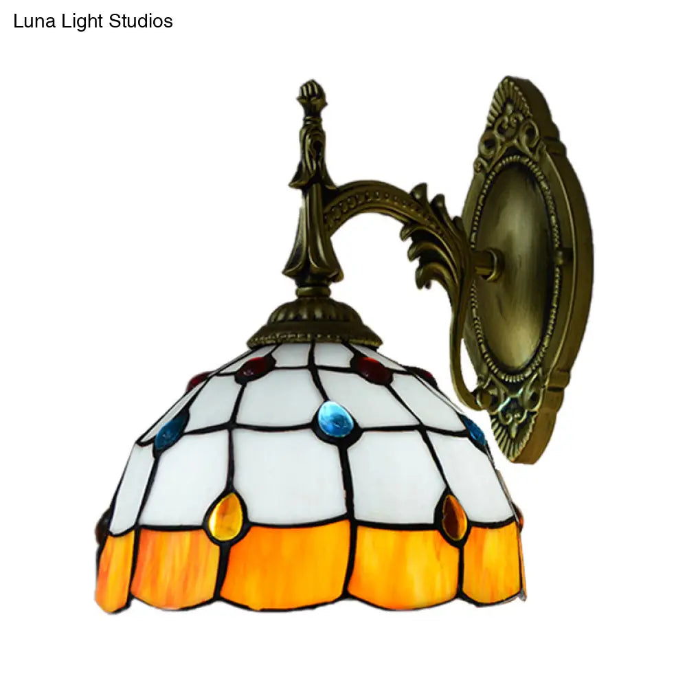 Stained Glass Dome Wall Light Fixture - Colorful Bead Tiffany Sconce Lamp