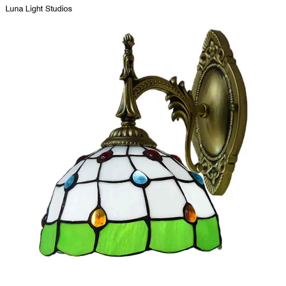 Stained Glass Dome Wall Light Fixture - Colorful Bead Tiffany Sconce Lamp