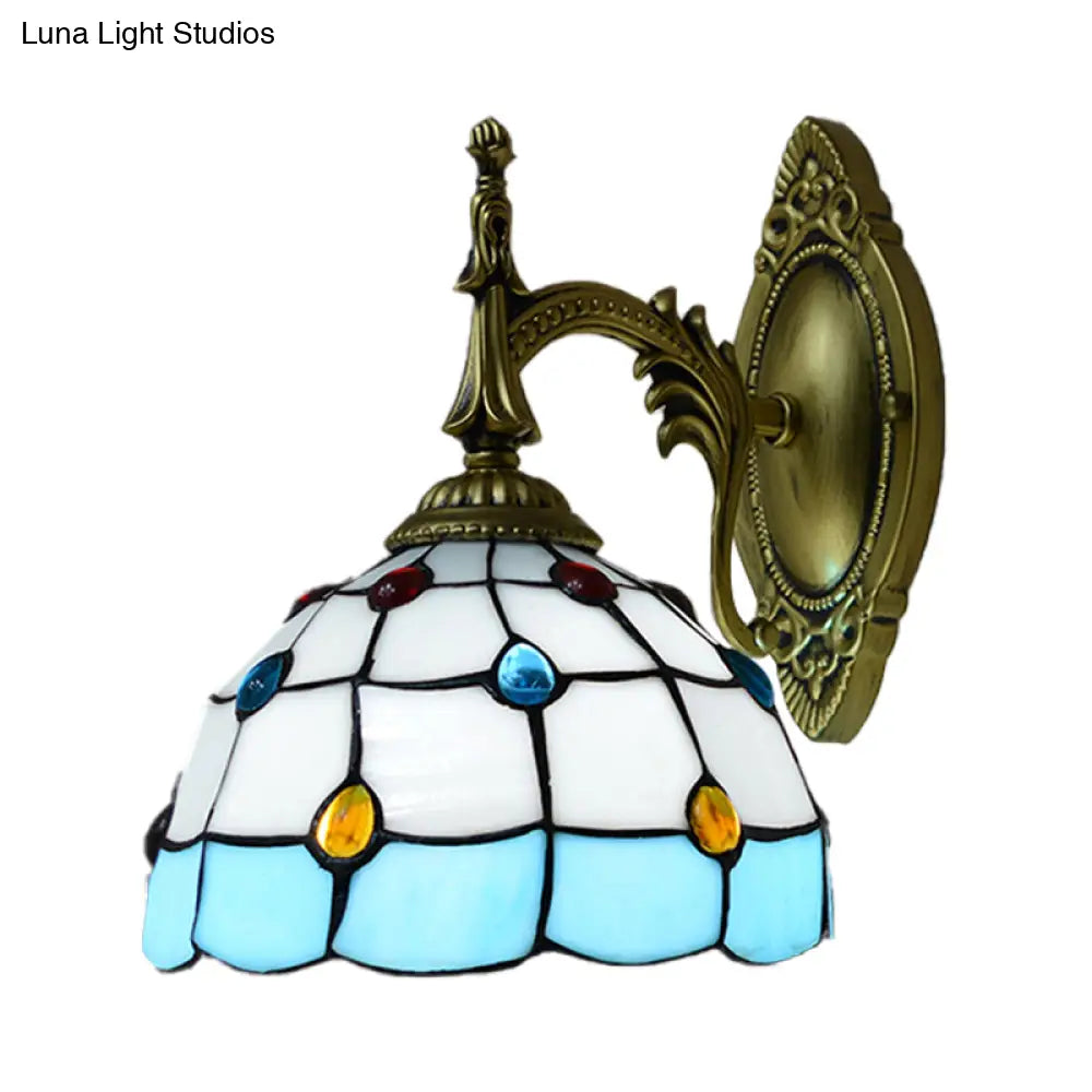 Stained Glass Dome Wall Light Fixture - Colorful Bead Tiffany Sconce Lamp