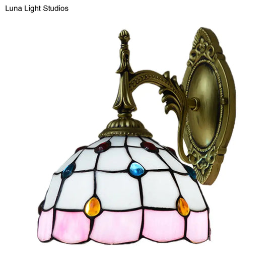 Stained Glass Dome Wall Light Fixture - Colorful Bead Tiffany Sconce Lamp