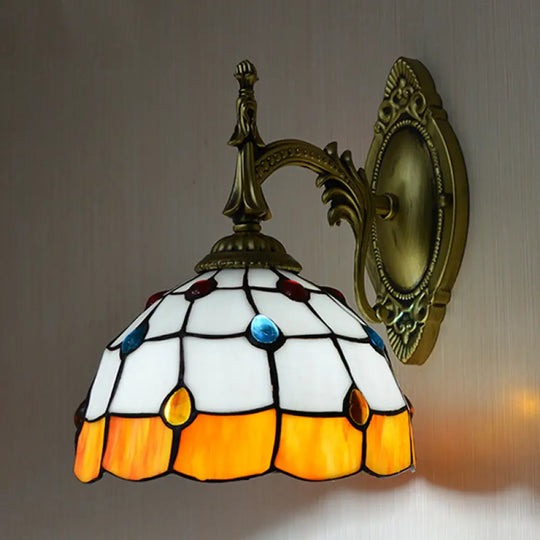 Stained Glass Dome Wall Light Fixture - Colorful Bead Tiffany Sconce Lamp Orange