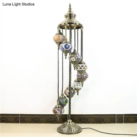 Stained Glass Floor Lamp - White/Red/Pink Spiral Design With 9 Bulbs For Living Room