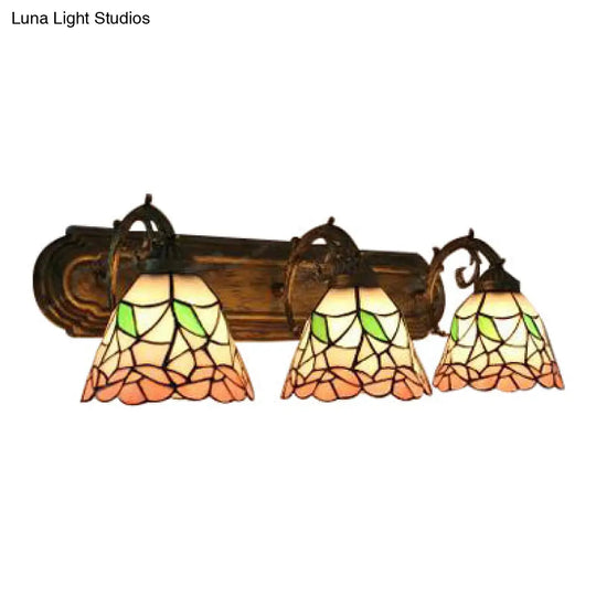 Stained Glass Floral Wall Lamp - Lodge Style Indoor Mount Light For Living Room (3 Lights)