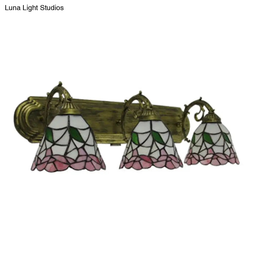 Stained Glass Floral Wall Lamp - Lodge Style Indoor Mount Light For Living Room (3 Lights)