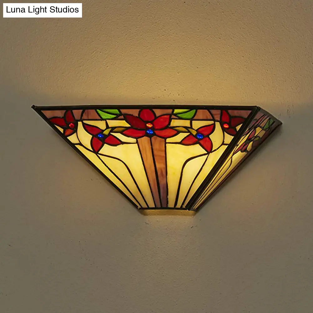 Stained Glass Floral Wall Sconce: Mission Style 1-Light Mount For Dining Room