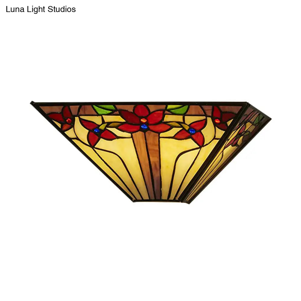 Stained Glass Floral Wall Sconce: Mission Style 1-Light Mount For Dining Room