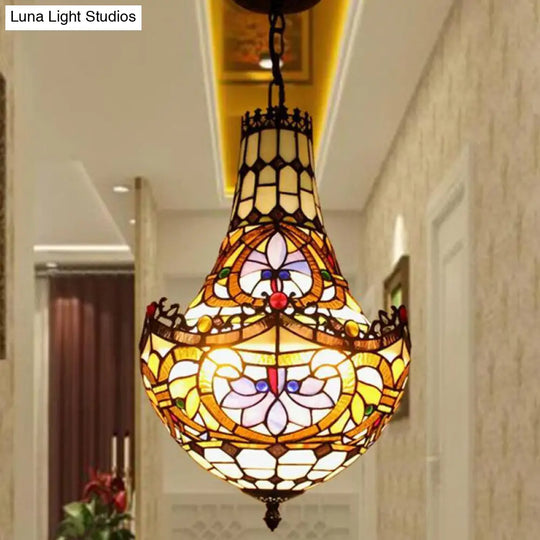 Stained Glass Flower Chandelier - Black Pendant Light Kit With Multiple Sizes Available