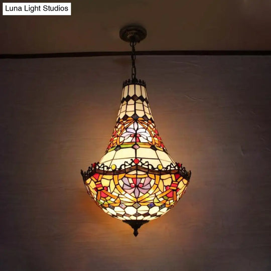 Stained Glass Flower Chandelier - Black Pendant Light Kit With Multiple Sizes Available / 12