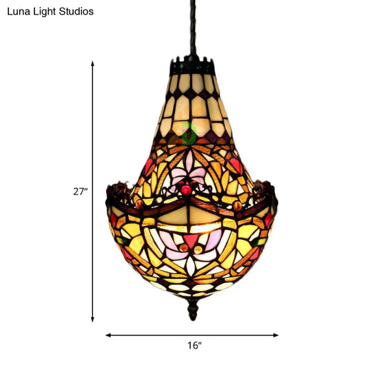 Stained Glass Flower Chandelier - Black Pendant Light Kit With Multiple Sizes Available