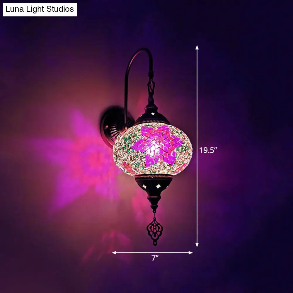 Stained Glass Globe Wall Sconce - Decorative Indoor Lamp (1 Head) In Red/Sky Blue/Purple