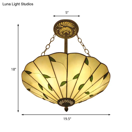 Stained Glass Inverted Ceiling Light - Lodge Style Multi Semi Flush Mount In Beige (19.5’/16’ Width)
