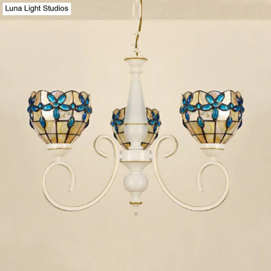 Lodge Domed Pendant Chandelier With Stained Glass And Floral Jewel Pattern (3/6/8 Lights Beige) 3 /