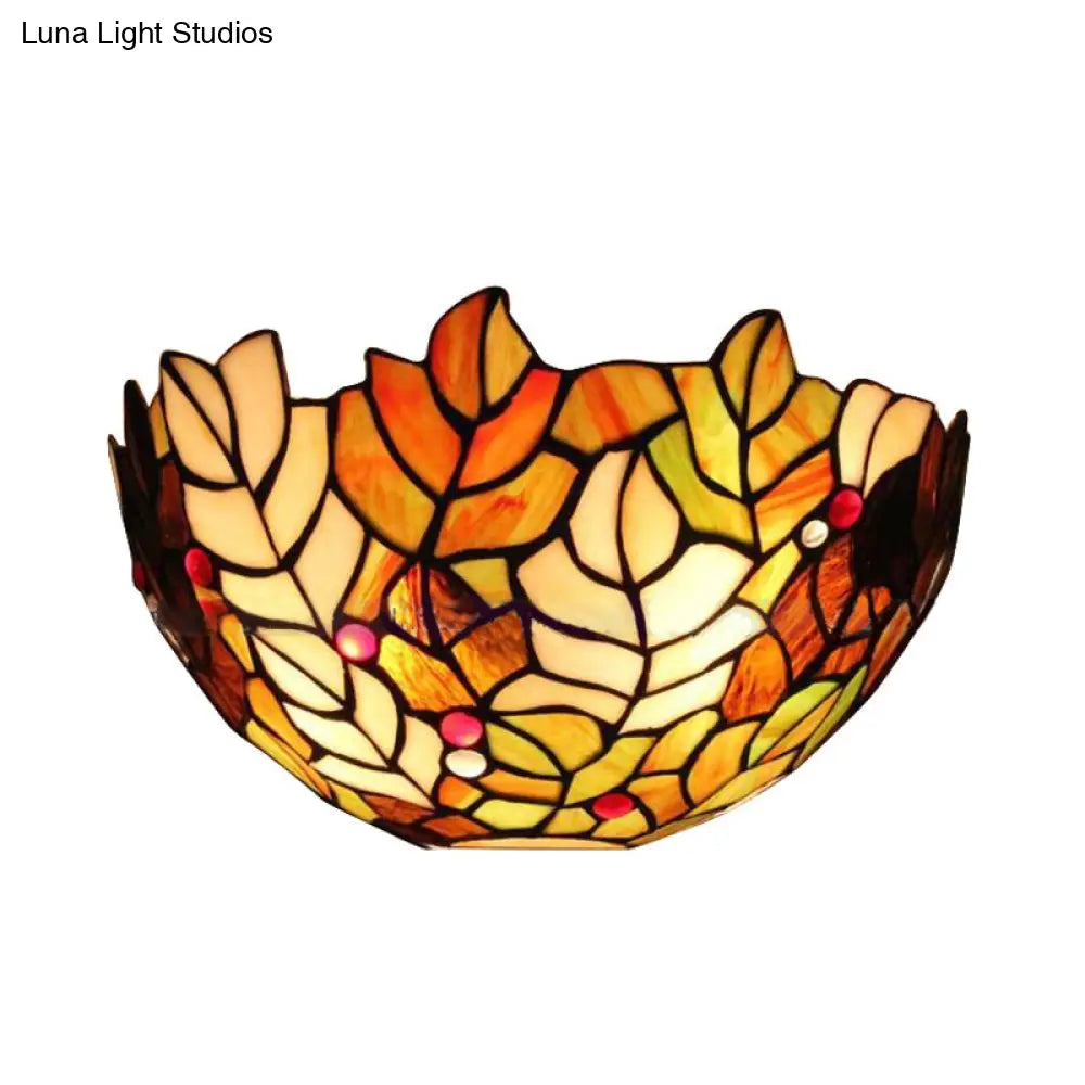 Stained Glass Leaf Wall Light: Lodge Style Sconce With 2 Bulbs - Elegant Lighting Solution