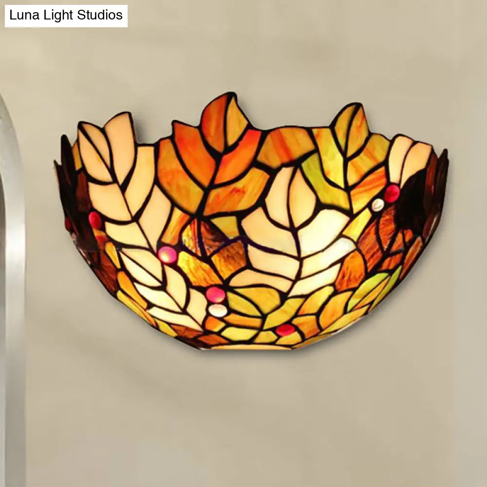 Stained Glass Leaf Wall Light: Lodge Style Sconce With 2 Bulbs - Elegant Lighting Solution