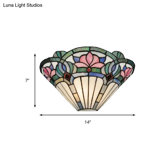 Stained Glass Lotus Wall Sconce In Pink & Green For Corridor Lighting