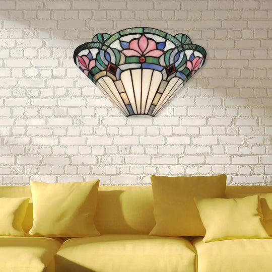 Stained Glass Lotus Wall Sconce In Pink & Green For Corridor Lighting Pink-Green