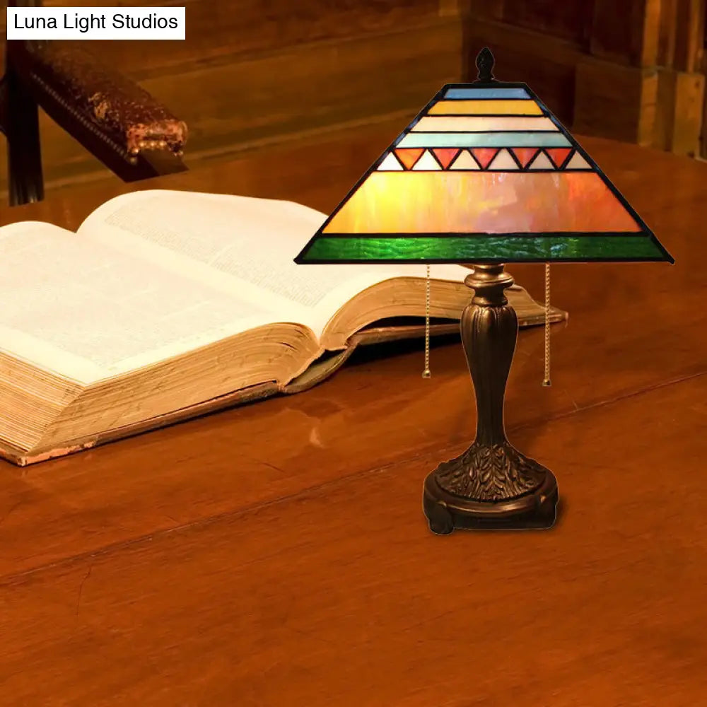 Stained Glass Mission Table Lamp With Pyramid Shade - Decorative Bedside Lighting