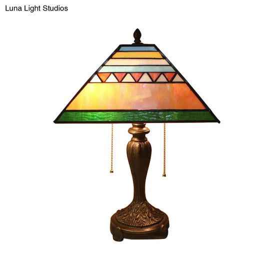 Stained Glass Mission Table Lamp With Pyramid Shade - Decorative Bedside Lighting