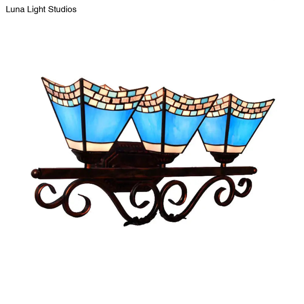 Stained Glass Nautical Vanity Light: 3-Head Wall Sconce