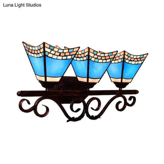 Stained Glass Nautical Vanity Light: 3-Head Wall Sconce