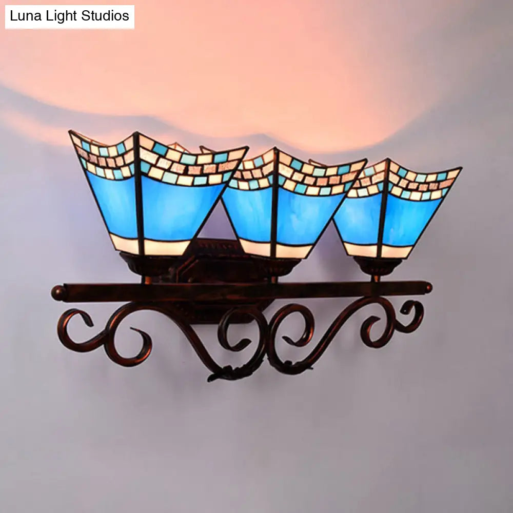 Stained Glass Nautical Vanity Light: 3-Head Wall Sconce