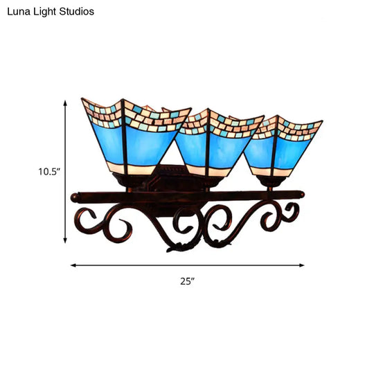 Stained Glass Nautical Vanity Light: 3-Head Wall Sconce