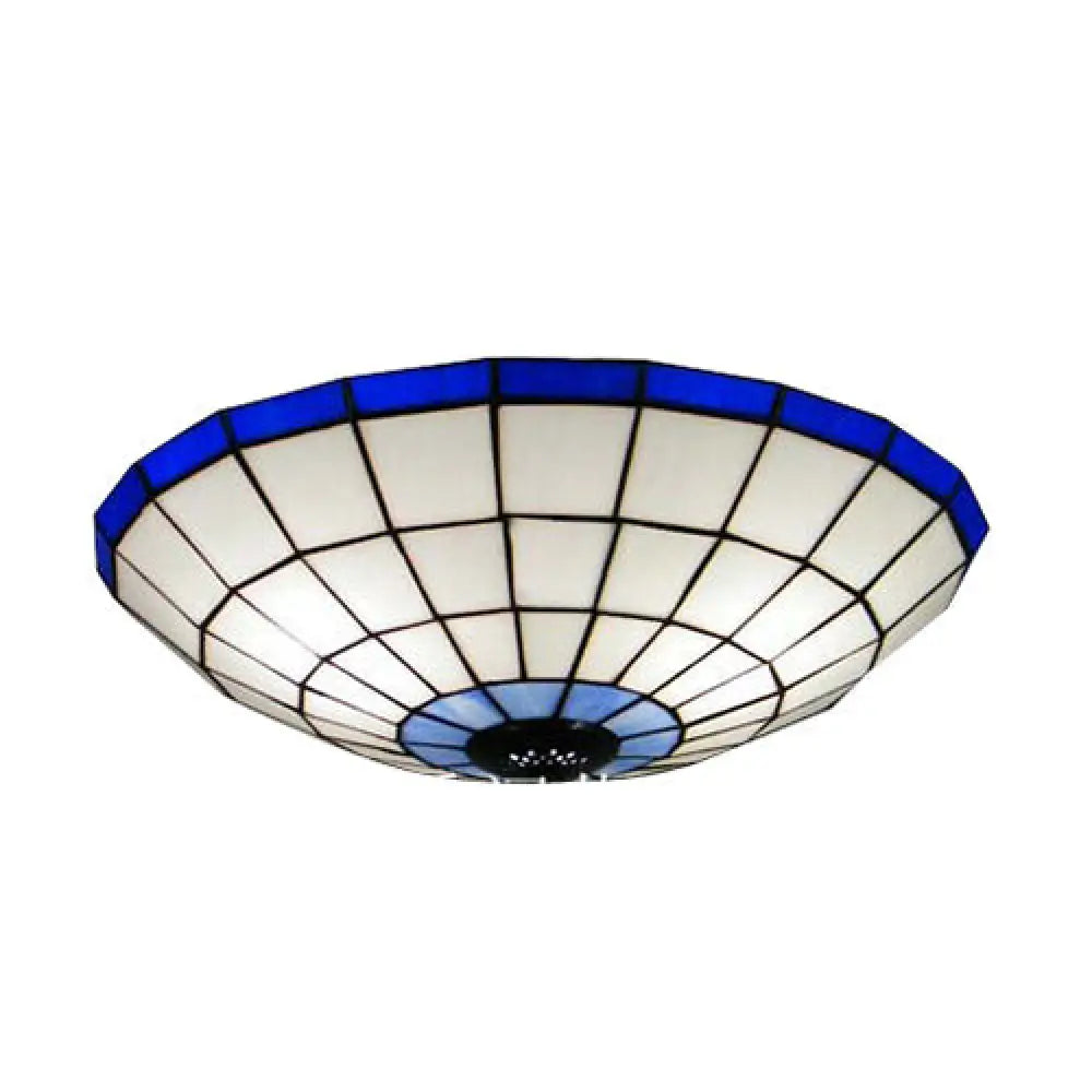 Stained Glass Round Ceiling Light Lodge Fixture - 12’/16’/19.5’ Flush Mount Orange/Blue
