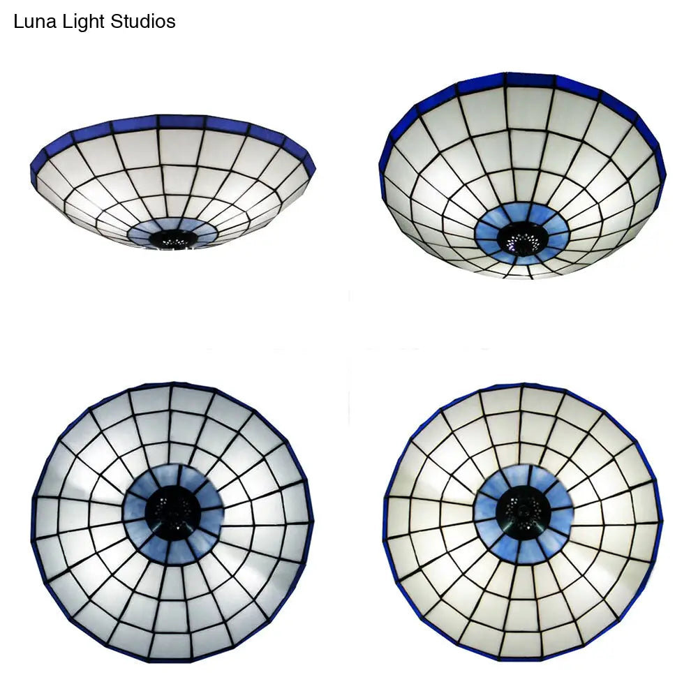 Stained Glass Round Ceiling Light Lodge Fixture - 12/16/19.5 Flush Mount Orange/Blue Bedroom