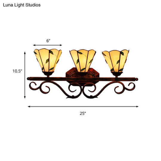 Stained Glass Rustic Wall Sconce Lighting - Copper Finish 3 Lights Perfect For Bedroom