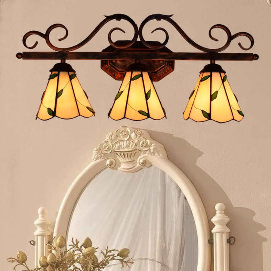 Stained Glass Rustic Wall Sconce Lighting - Copper Finish 3 Lights Perfect For Bedroom Light Yellow