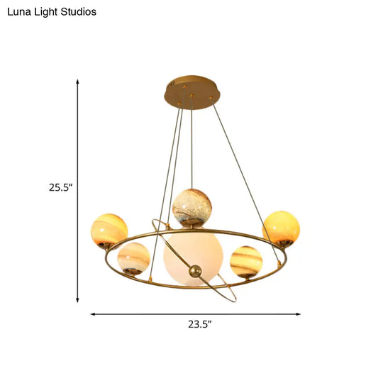 Stained Glass Solar System Ceiling Pendant Light For Kids Bedroom - Gold Chandelier Lighting