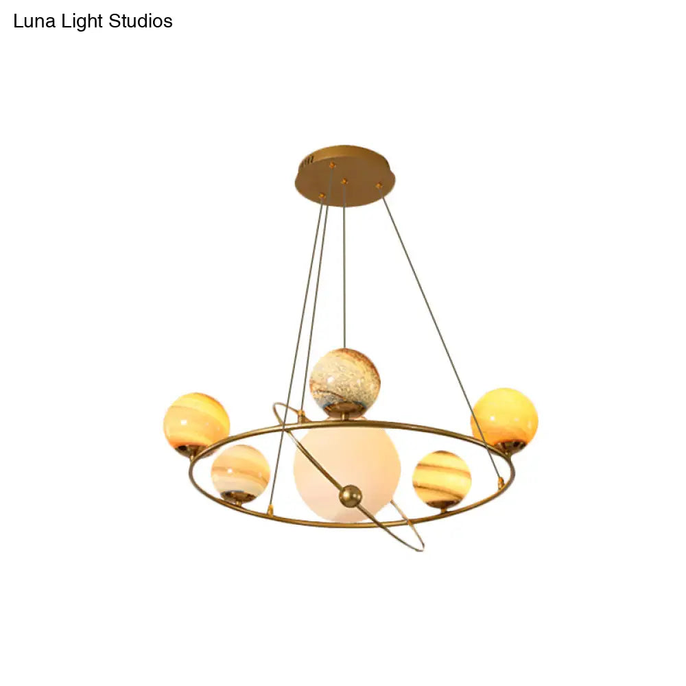 Stained Glass Solar System Ceiling Pendant Light For Kids Bedroom - Gold Chandelier Lighting