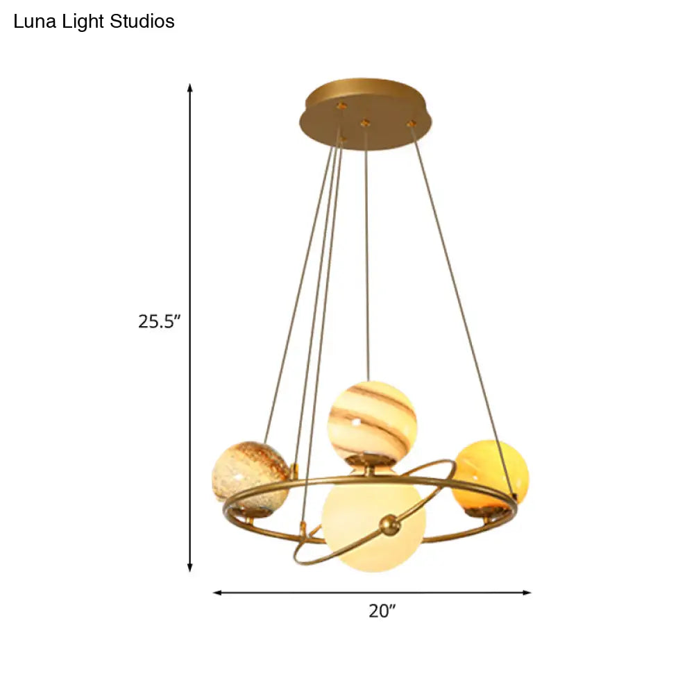 Stained Glass Solar System Ceiling Pendant Light For Kids Bedroom - Gold Chandelier Lighting