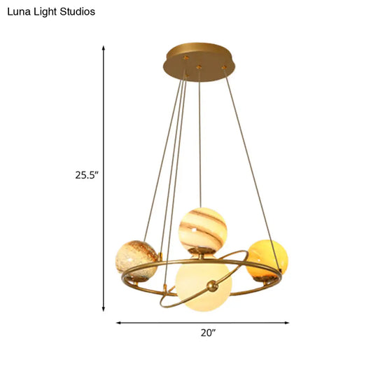 Stained Glass Solar System Ceiling Pendant Light For Kids Bedroom - Gold Chandelier Lighting