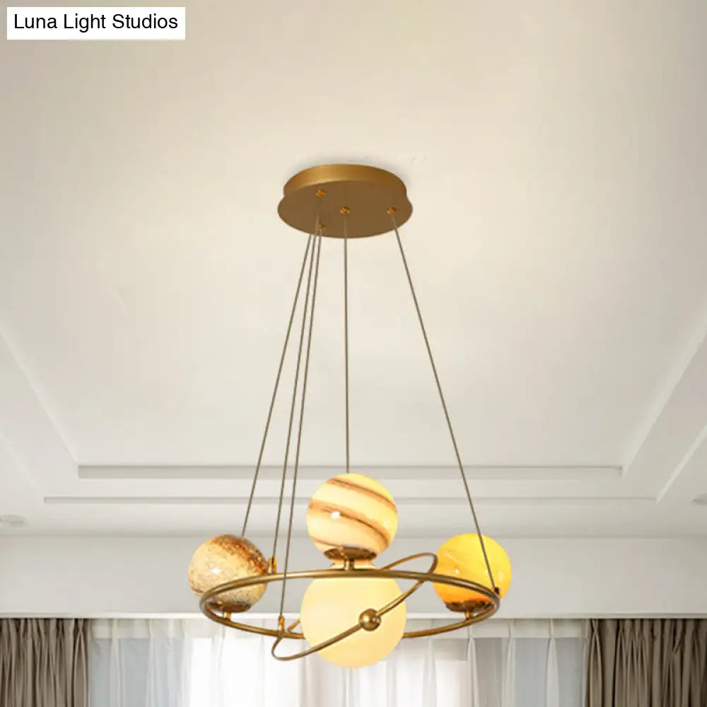 Stained Glass Solar System Ceiling Pendant Light For Kids Bedroom - Gold Chandelier Lighting