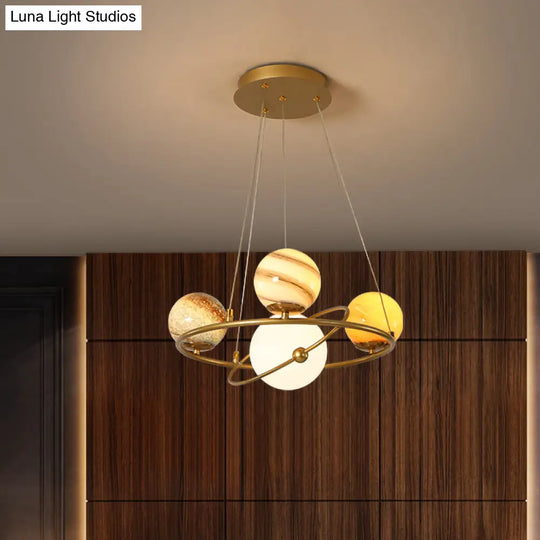 Stained Glass Solar System Ceiling Pendant Light For Kids Bedroom - Gold Chandelier Lighting