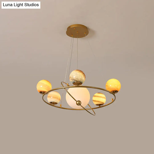 Stained Glass Solar System Ceiling Pendant Light For Kids Bedroom - Gold Chandelier Lighting