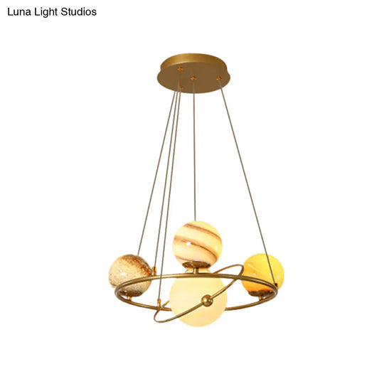 Stained Glass Solar System Ceiling Pendant Light For Kids Bedroom - Gold Chandelier Lighting