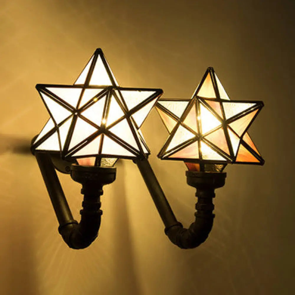 Stained Glass Star Sconce Lamp For Rustic Kitchen Double Wall Lighting In Pink/Green/Blue Pink