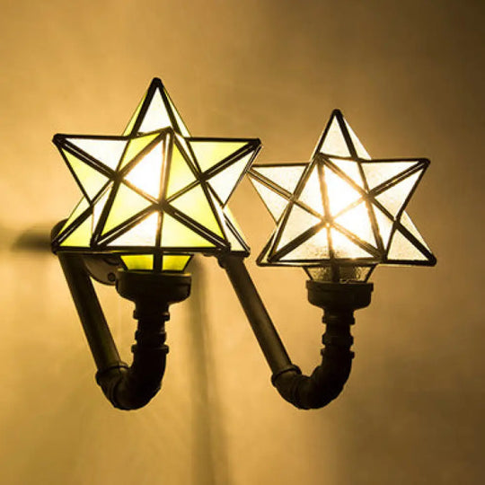 Stained Glass Star Sconce Lamp For Rustic Kitchen Double Wall Lighting In Pink/Green/Blue Green